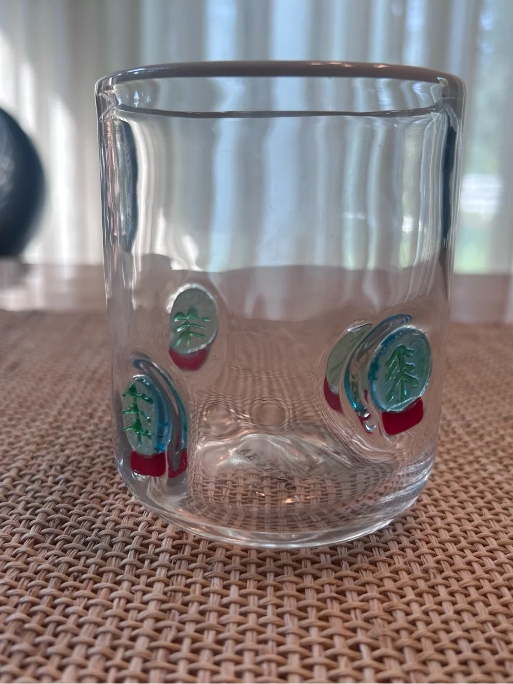 NWT Anthropologie Icon Juice Glass with Green Holiday Snow Globes. 17 oz